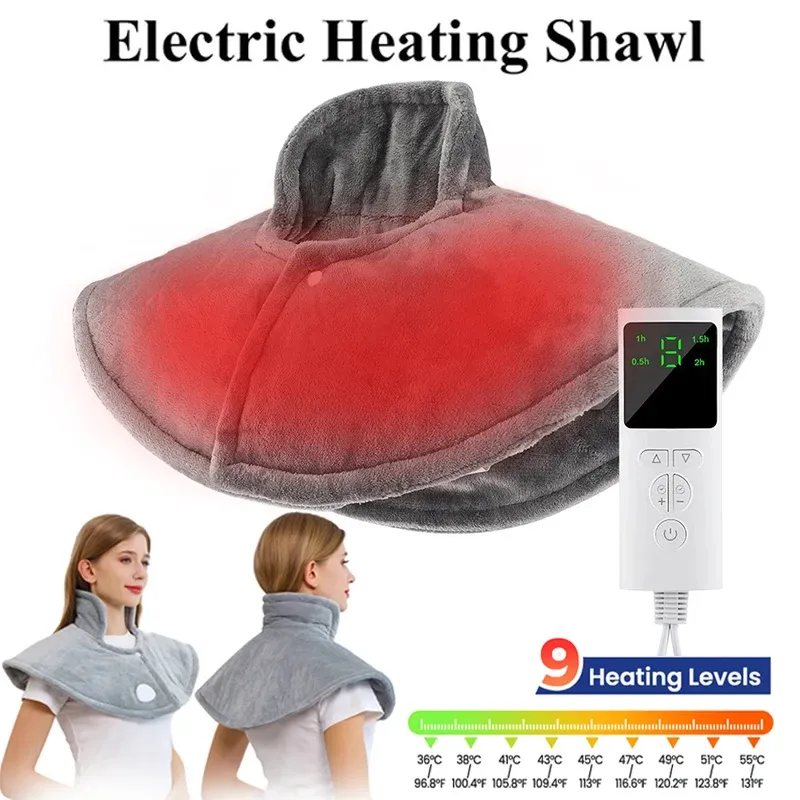 Elektrisches Nackenmassagegerät, Vibrationsschal, 9-stufig, heiße Kompresse, Hals, Winter, warmes Rückenwerkzeug, Relax-Klammer, multifunktionales Heizkissen