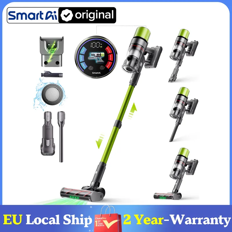 SmartAI V6 Kabelloser Staubsauger, 65KPA 650W Starker Akku-Staubsauger, Bis zu 80 Min Laufzeit, 24000mAh Große Batterie, Anti-Verhedderungs-Bürste, Leichter Multi-Funktions Staubsauger mit HEPA12 Filter, Für Teppich, Hartboden, Tierhaare, Auto