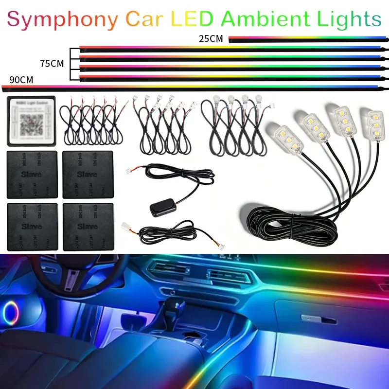 Symphony Auto Umgebungslicht LED Acrylführung Glasfaser 10/18in1 Innen RGB Streamer Atmosphäre Lampe 6IN1 RGB LED Streifen Licht