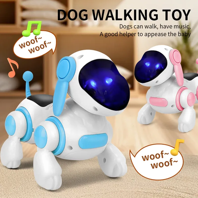 Intelligenter interaktiver Roboterhund, simuliertes Gehen, Licht, Ton, Musik, pädagogisches Krabbeln, Singen und interaktiv für Kinder. Neu