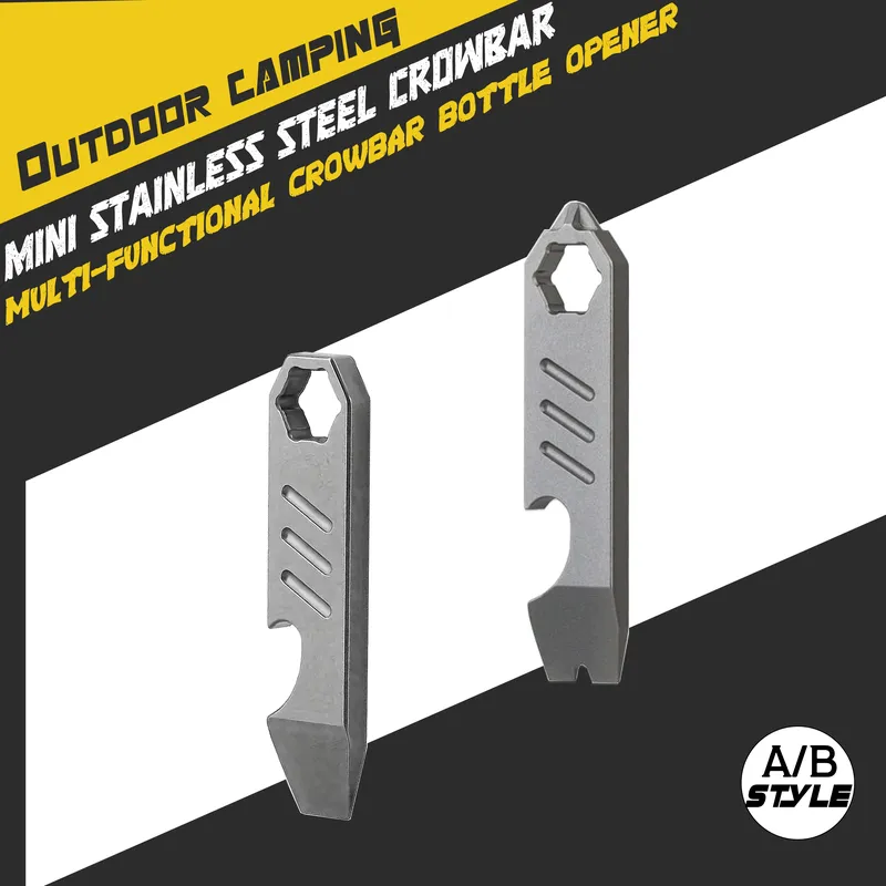 Mini-Brecheisen aus Edelstahl, multifunktionaler Flaschenöffner, Sechskantschlüssel, EDC, Outdoor-Werkzeug, Campingausrüstung - 4.46 EUR
