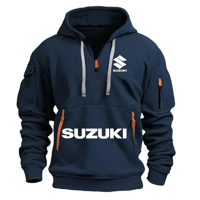 Suzuki neuer 2025, Herbst- und Winter-Herren-Sweatshirt, Kapuzenpullover, Outdoor-Straßensport, lässiger Marken-Druck, Kapuzenpullover, Sweatshirt mit halbem Reißverschluss