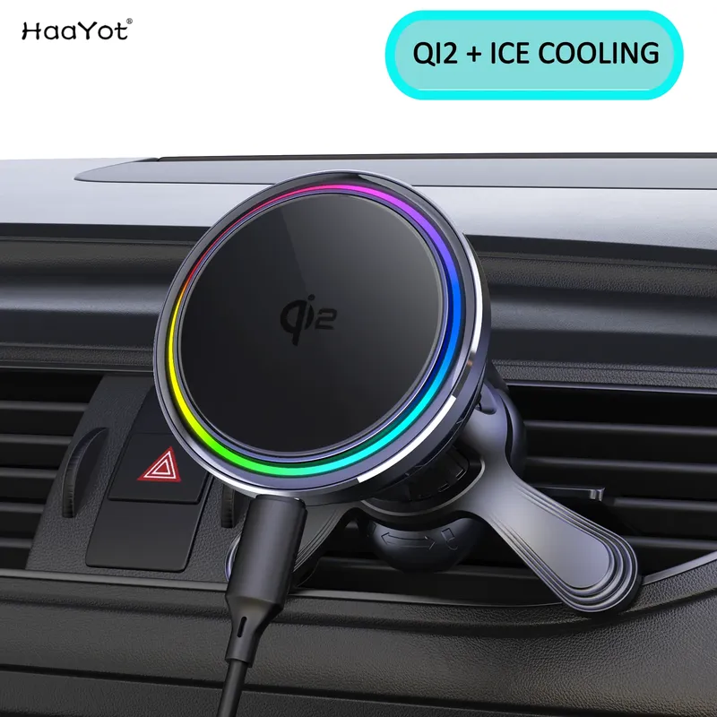 HaaYot QI2 Eiskühlung 25 W magnetisches kabelloses Autoladegerät RGB-Schnelllade-Autotelefonhalter Ständer für Magsafe iPhone 17 16 15 14