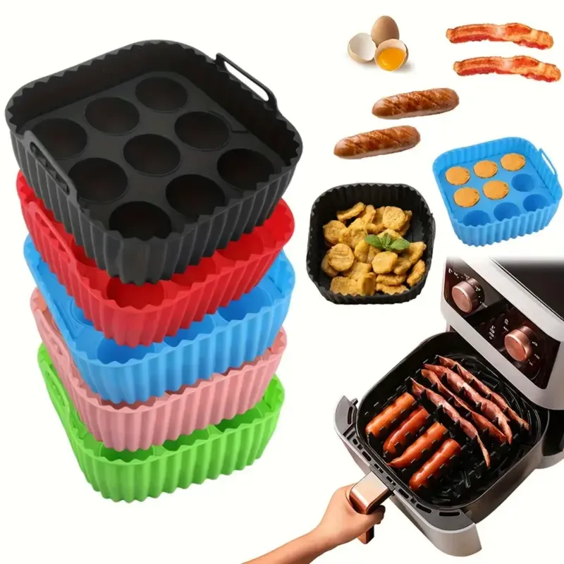 2-teilige quadratische Silikon-Innenfutter für Heißluftfritteusen, wiederverwendbare Silikon-Innenfutter für Heißluftfritteusen, Zubehör für Lebensmittelsicherheits-Luftfritteusen, Baking