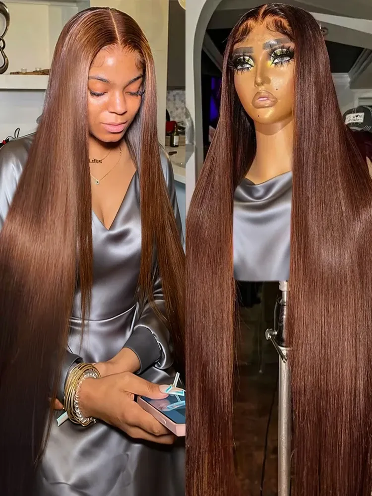 40 Zoll schokoladenbraune knochengerade 13x6 HD Lace Front Echthaarperücken brasilianische Farbe 13x4 Lace Frontal Perücken für Frauen 250 %