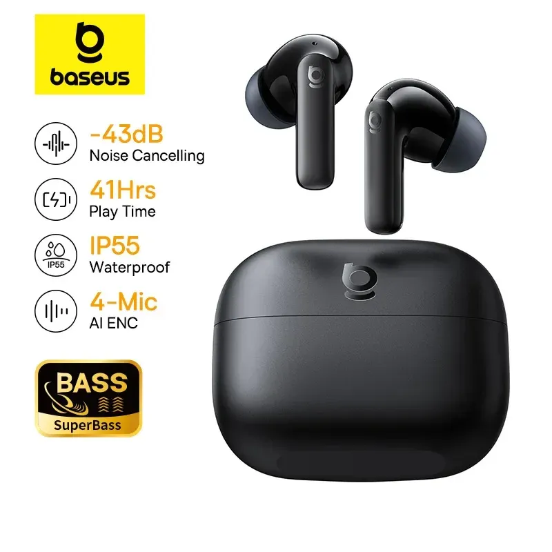 Baseus Bass EP10/BP1 NC -43dB Geräuschunterdrückende ANC True Wireless Ohrhörer Bluetooth 6.0 In-Ear Kabellose Kopfhörer 4-Mikrofon-Ohrstöpsel