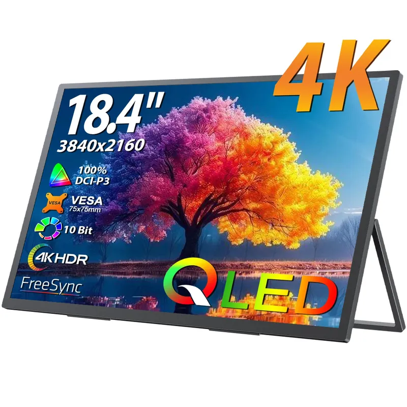 UPERFECT 18,4 Zoll 4K QLED tragbarer Monitor Gaming 3840 * 2160 Computeranzeige FreeSync HDR Ultra-Slim Augenpflege Reiseverlängerungsbildschirm für PS5 / 4 Schalter Laptop PC Mac Xbox mit VESA Einstellen Ständer