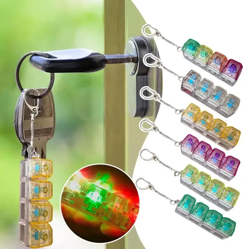 4-Tasten mechanische Tastatur Achstester Schlüsselanhänger Stressabbau Clicker Fidget Tastatur mit LED Dekompressionswerkzeugen Anhänger Geschenke