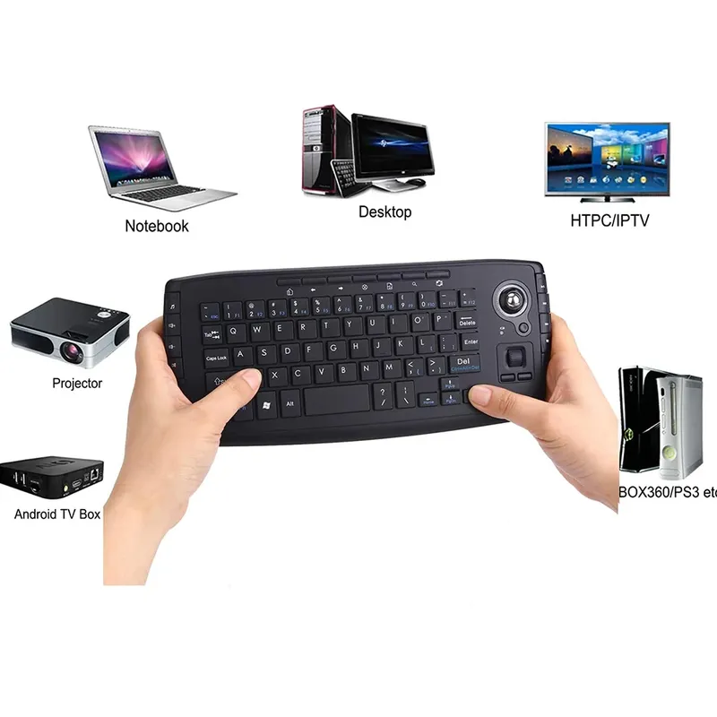 Multimedia 2,4 GHz kabellose Mini-Tastatur mit Trackball-Maus-Scrollrad für PC, Mac, Android, TV-Box, Fernbedienung