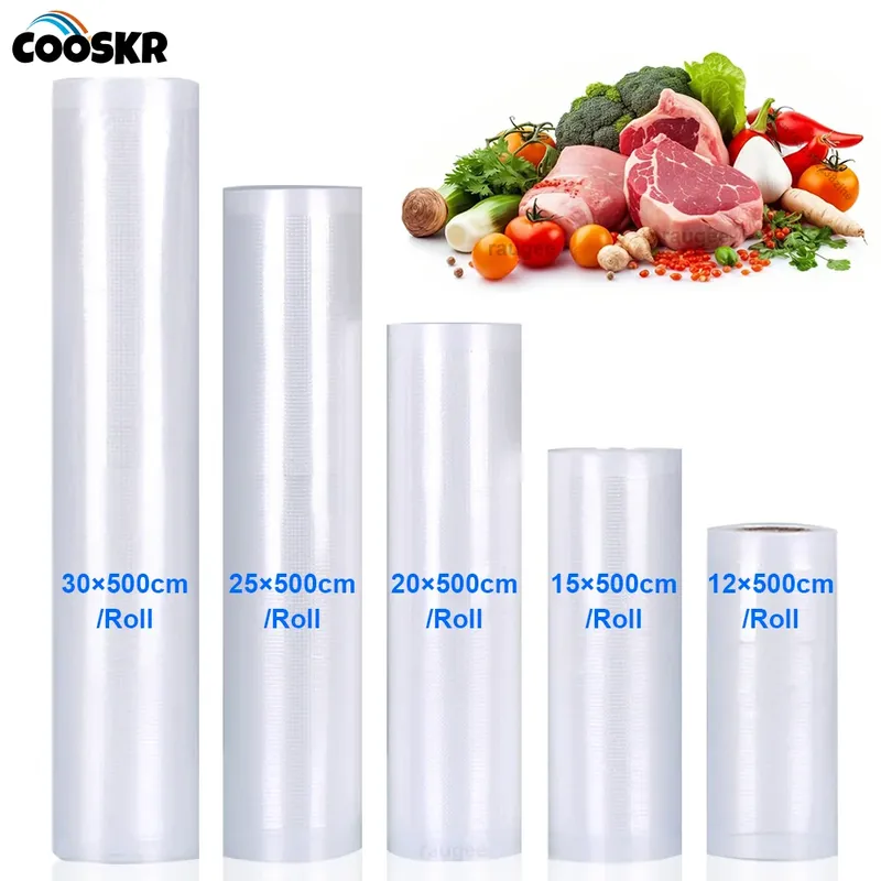 Vakuumbeutel, Lebensmittel-Vakuumbeutel, individuelle Länge, Vakuumverpackungsbeutel, 12 + 15 + 20 + 25 + 30 cm * 500 cm Rollen für Lebensmittel, frische Vakuumverpackung