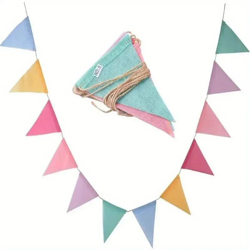 Bunte Jute-Leinen-Wimpel-Flaggen, Festival-Wimpelkette, Banner, Party, zum Aufhängen, Hochzeit, Hängebanner, Party-Girlande für Heimdekoration