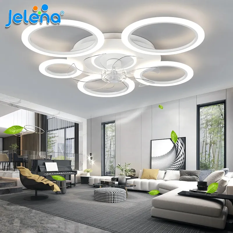 Moderne intelligente 5-Ring-LED-Deckenleuchte mit Fernbedienung, dimmbare Deckenventilatoren mit Leuchte, Schlafzimmer, Wohnzimmer, Ventilatorlampe