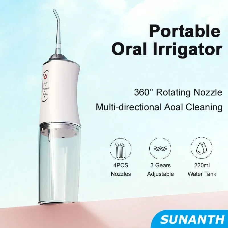 Tragbare intelligente elektrische Munddusche, Wasserflosser, 4 Düsen, 3 Modi, wiederaufladbar, Dental-Wasserstrahl-Irrigator, Zahnreiniger