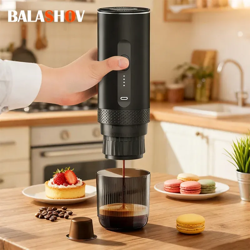 Kabellose Elektrische Espresso 2-in-1 Kaffeemaschine für Auto & Zuhause Camping Tragbarer Kaffeebereiter für Kapseln und Pulver Reise-Kaffeemaschine
