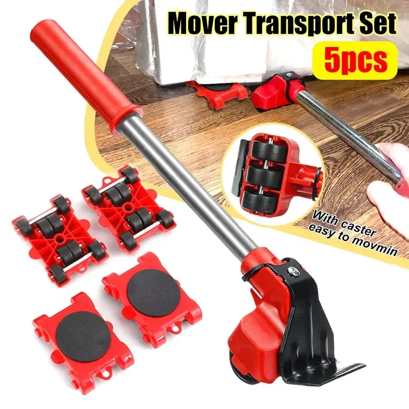 Werkzeug zum Heben und Bewegen von Möbeln (5 Stück/Set) – robust mit Rollenradstange, Umzugsgerät, Helfer für den Transport von Möbeln