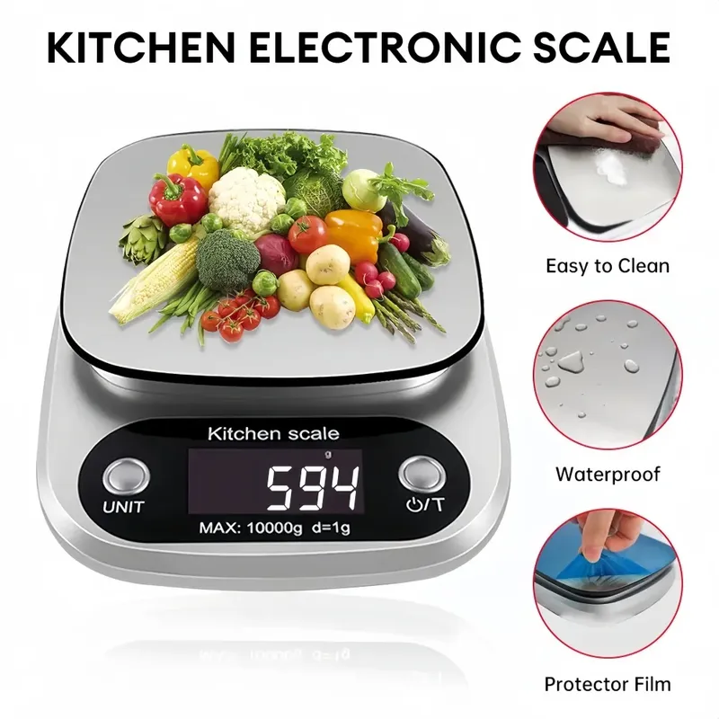 Digitale Küchenwaage, Edelstahl, LCD, elektronische Lebensmittelwaage, Schmuck, Kaffee, Backen, tragbar, hochwertiges Küchenwerkzeug, 10 kg/1 g