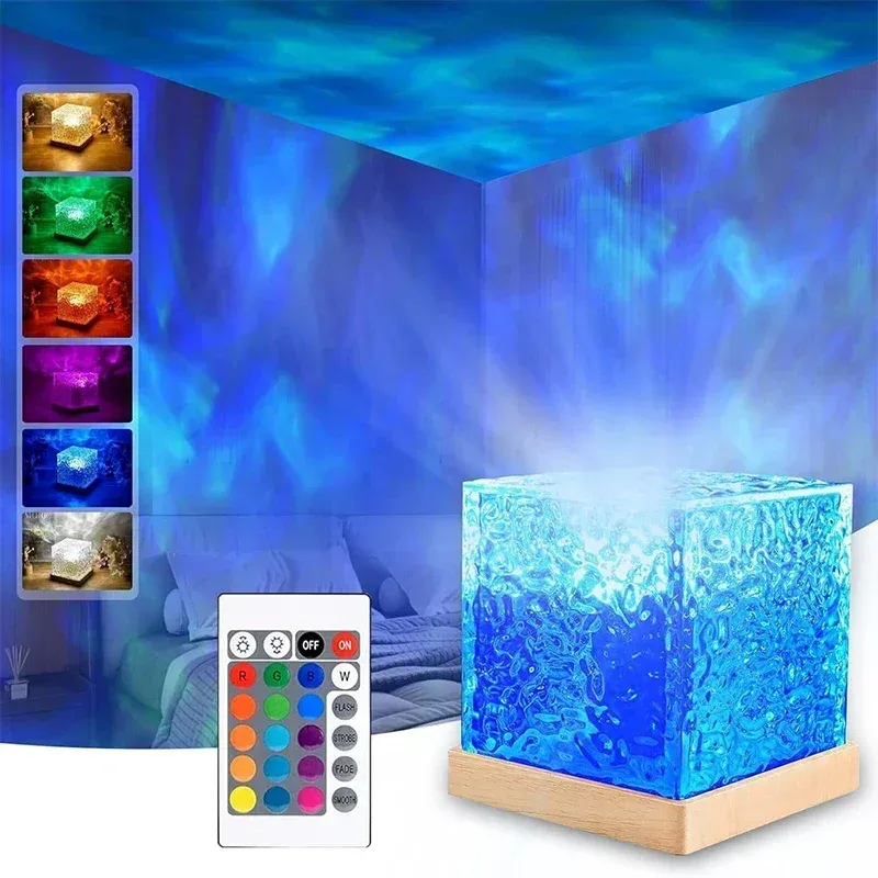 Ozeanwellen-Projektorlicht, 16 Farben, Mitternachts-Aura-Aurora-Glühlampe, für Zuhause, Büro, Bar, Restaurant, Unterwasserprojektor, Nachtlicht