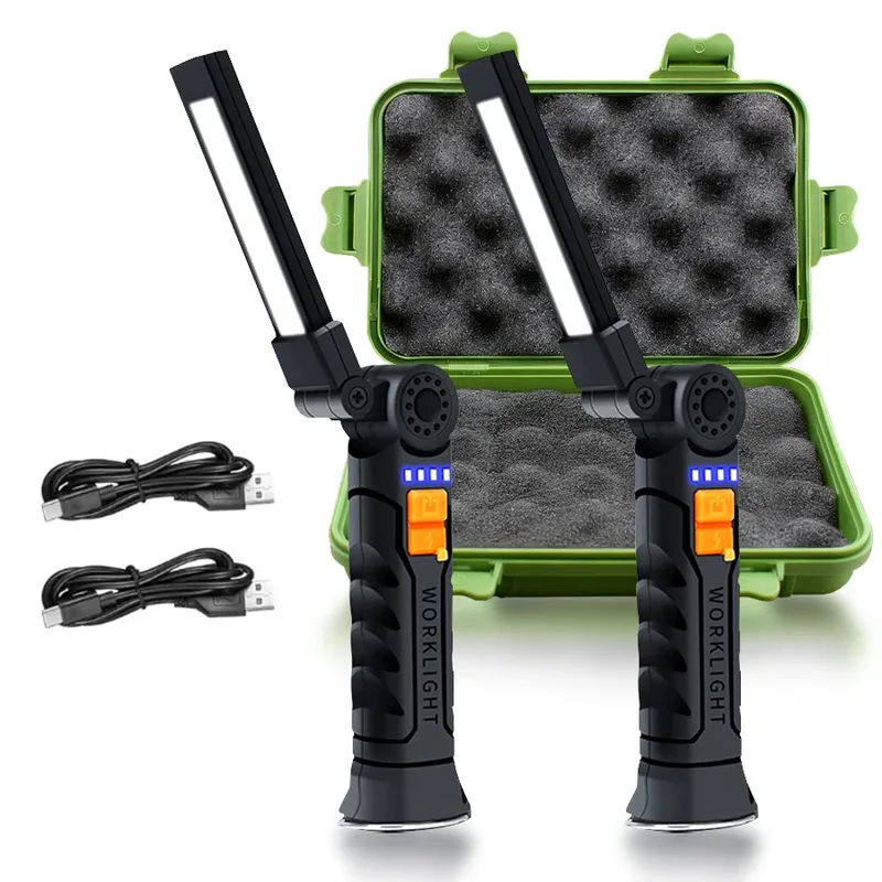Tragbare LED-COB-Suchscheinwerfer mit Magnet und Haken, eingebauter Akku, wiederaufladbare Arbeitsleuchte, wasserdichte Notfalllampe für den Außenbereich