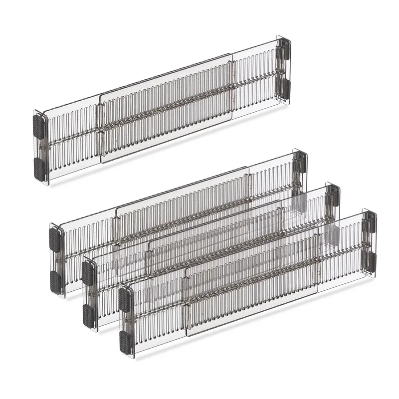 Schubladenteiler, längenverstellbar von 28 bis 53,5 cm, Küchenaufbewahrung, Organizer, Kunststoff, transparent,