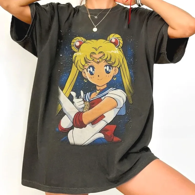Sailor Moon Retro 90er Jahre Anime Grafik T Shirt Sommer Baumwolle Männer Frauen T Streetwear Casual Trend Kurzarm Paar Hip Hop Top