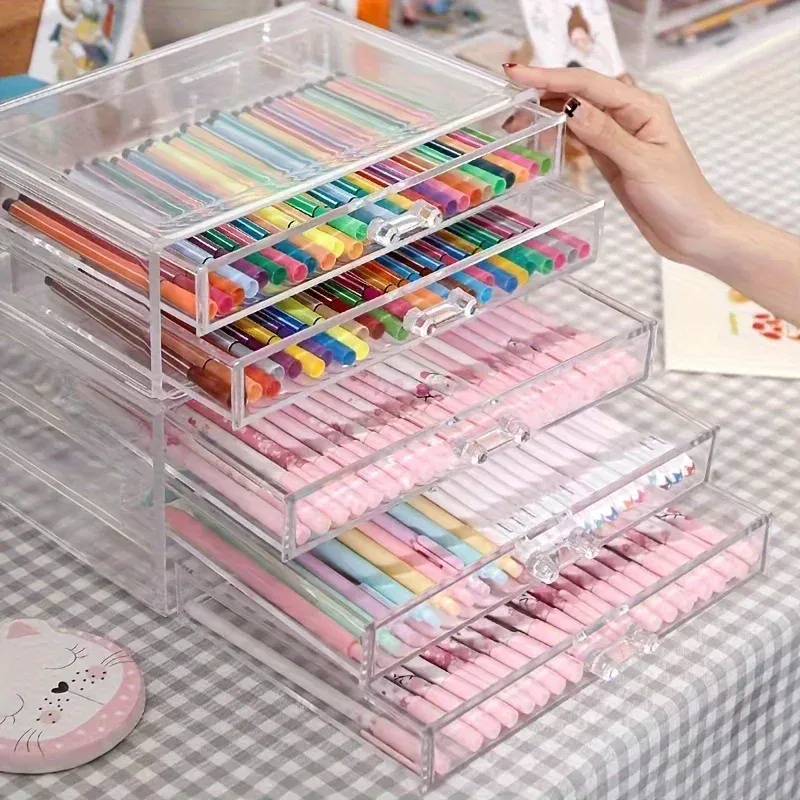 3/5-lagige Acryl-Schubladen, transparent, Büro-Organizer, Schublade für Schreibtisch, Stifthalter, großes Schreibtischzubehör, Display-Caddy für Zuhause