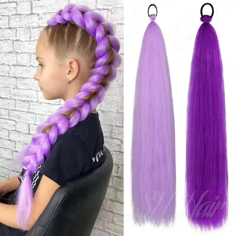 Synthetische bunte Pferdeschwanz-Verlängerung, 2 Stück, lila, lang, gerade, DIY, geflochtenes Pferdeschwanz-Haarteil für Damen, Haar-Accessoires