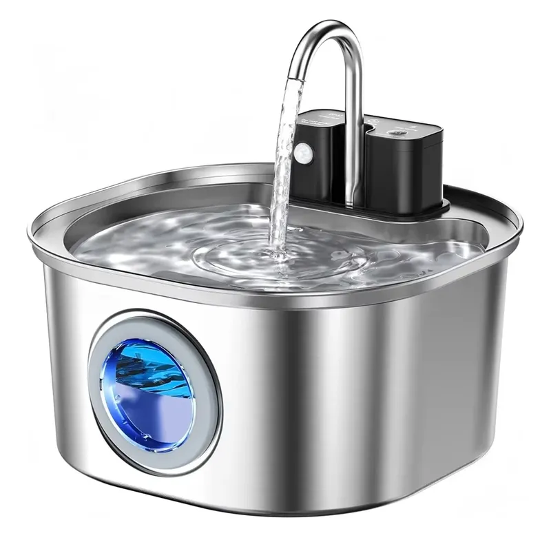 3L Intelligenter Wasserbrunnen, Kabelloser Automatischer Induktions-Katzenwasserspender, Edelstahl, Ohne Stromanschluss