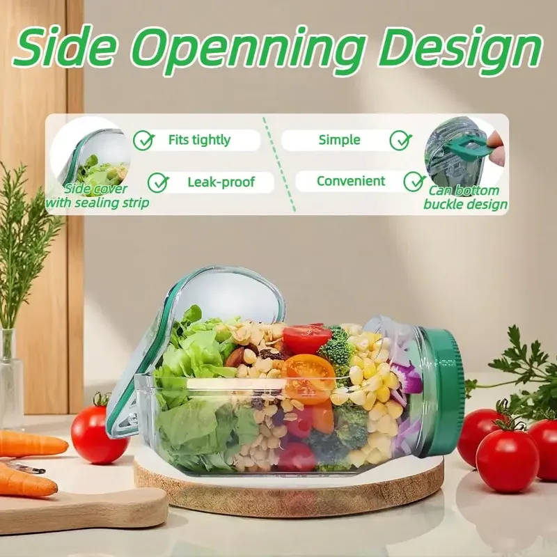 Tragbarer Plastik-Salatbehälter All-in-One mit Auslaufsicherem Müsli-Behälter Wiederverwendbar Frischhaltend Frische Salatschüssel Mahlzeitenvorbereitung