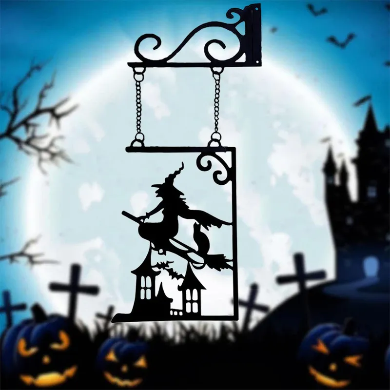 Halloween Silhouette Metallschild, Hexe Metall Silhouette, Hexe Silhouette Hofschild, Umriss Wanddekoration, Metall, für Halloween Dekor