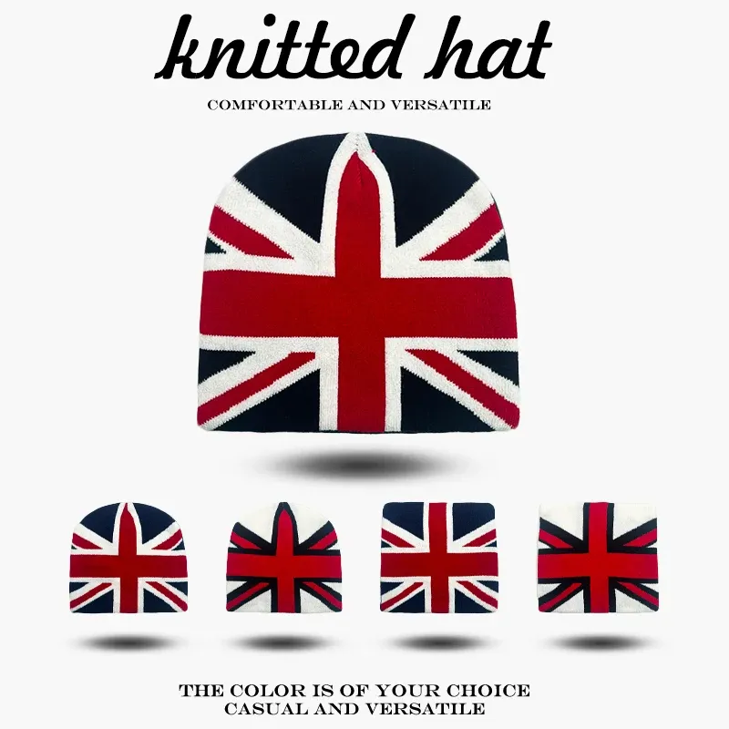 Warme lässige Mode persönliche Mützen Rap vielseitige Outdoor-Straße neue Männer Frauen europäischen Stil Jacquard Union Jack Strickmützen