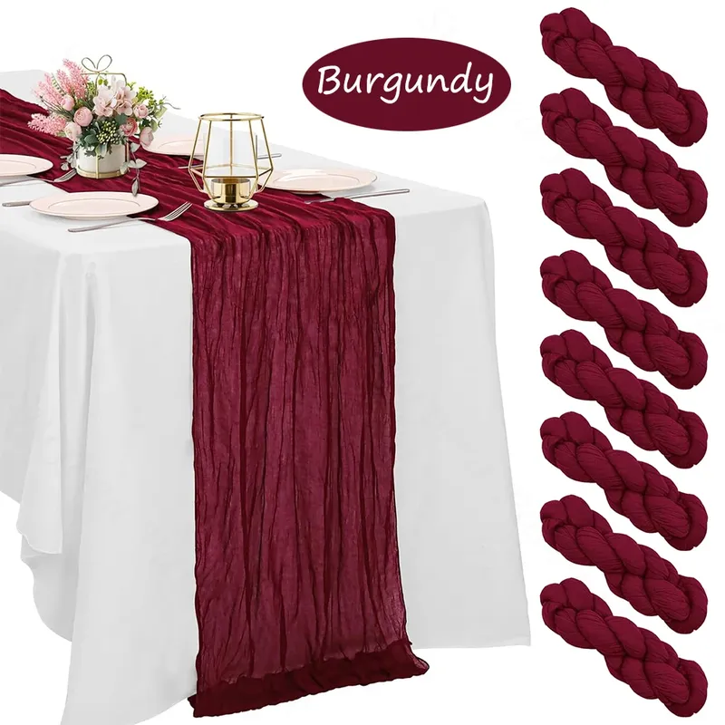 Burgunderroter Tischläufer, Käsetuch, Gaze, rustikales Boho-Käsetuch, Tischläufer, Hochzeit, Brautparty, Geburtstag, Party-Dekorationen