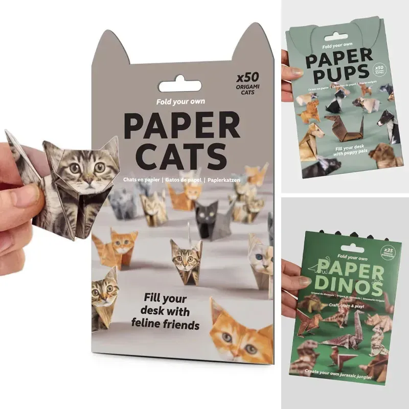Kreatives DIY-Papier für Katzen, 50 Blatt, DIY-Origami-Papier, handgefertigtes DIY-Papier, Katze, Hund, Dinosaurier, lustiges Kunsthandwerk, faltbares Tier-Faltset