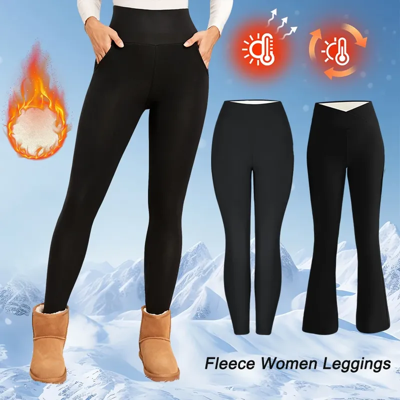 Fleece-Damen-Leggings, dicke Schlaghose, hohe Taille, Thermo-Strumpfhose, Bauchkontrolle, Winter, warme Leggings, Freizeitkleidung