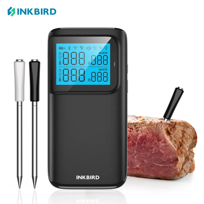 INKBIRD INT-12E-BW Kabelloses Fleischthermometer, WiFi 5G und Bluetooth 5.4, 5 Sensoren, 25 Stunden Akku, IP67, CNAS-zertifiziert für Grill/Ofen