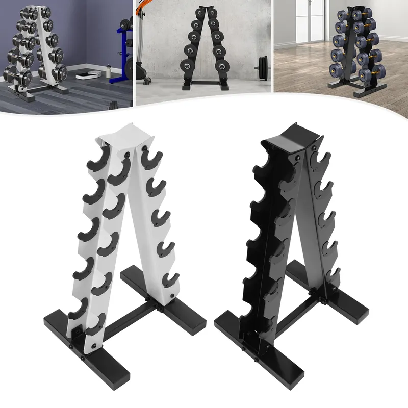Ein Rahmen-Hantelständer, 5-stufiger Hantelständer aus Stahlgewicht, Gewichtshalter für das Heim-Fitnessstudio, Schwarz/Weiß