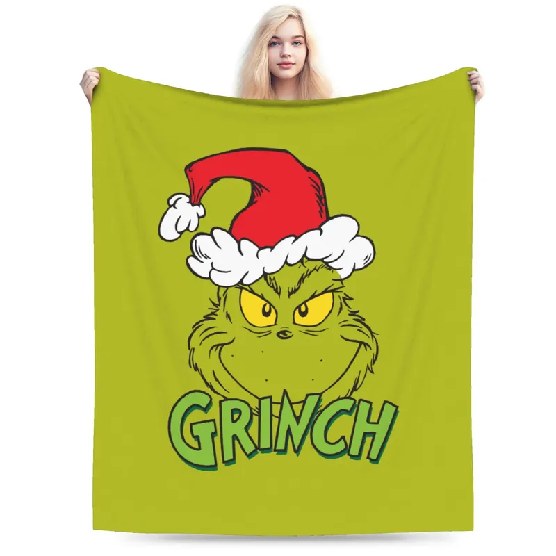 Christmas-S-Green-S-Grinch Decke, Fleece, Textildekor, tragbare warme Überwurfdecke für Zuhause, Büro, Teppichstück