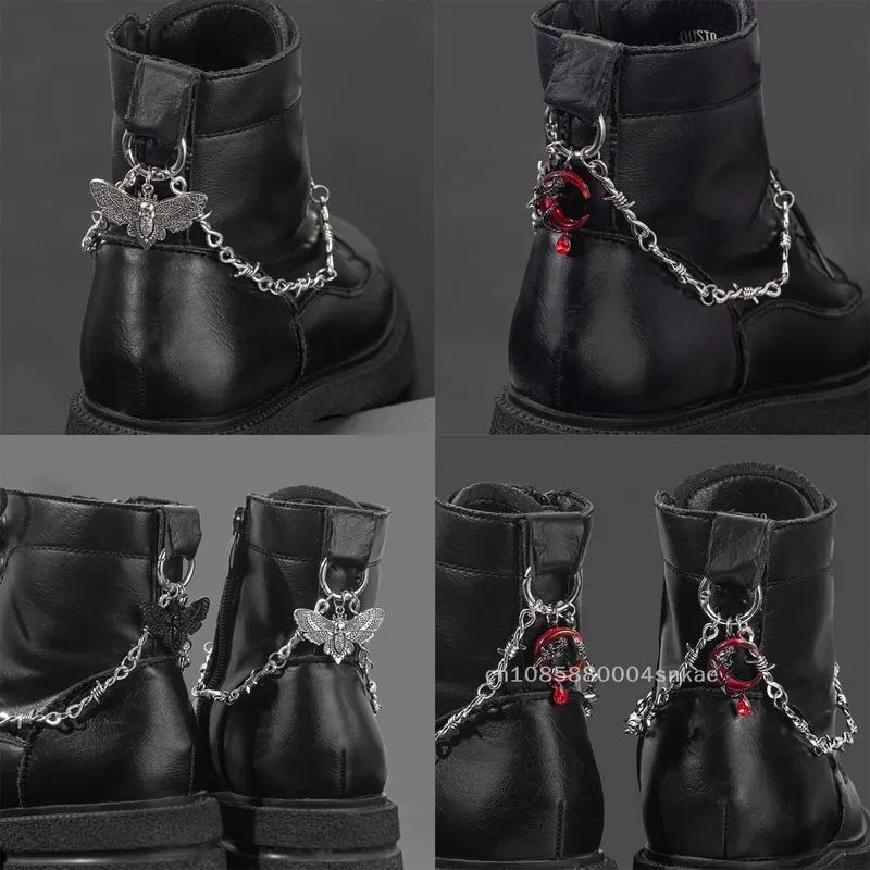 バCC88 SigurTrendy Metall-Schuhkette – Gothic-Schädel-Motten-Anhänger, klassisches Kampfstiefel-Zubehör, Punk-Charm, Street-Style-Schuhschmuck