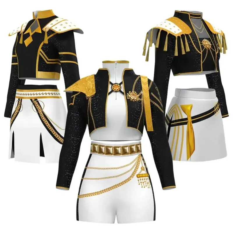 Mädchen Rumi Zoey Mira Cosplay KPop Dämonenjäger Cosplay Kostüm Kinder Schwarz Goldener Anzug Halloween Huntrix Rollenspiel Outfit