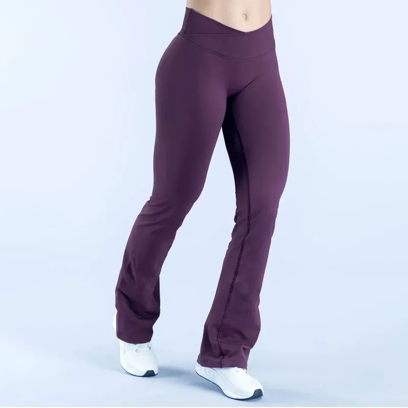 NCLAGEN Vision Flares No Logo Damen Gym Fashion Yoga-Hose mit überkreuzter Taille, nahtlose Sport-Leggings, Fitness-Hose mit weitem Bein