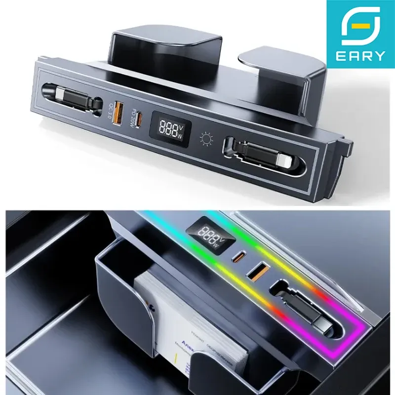 Eary USB-Hub für Tesla Model 3Y Highland Schnellladegerät, einziehbare Dockingstation mit RGB-Beleuchtung, Schnelllade-Datenkabel