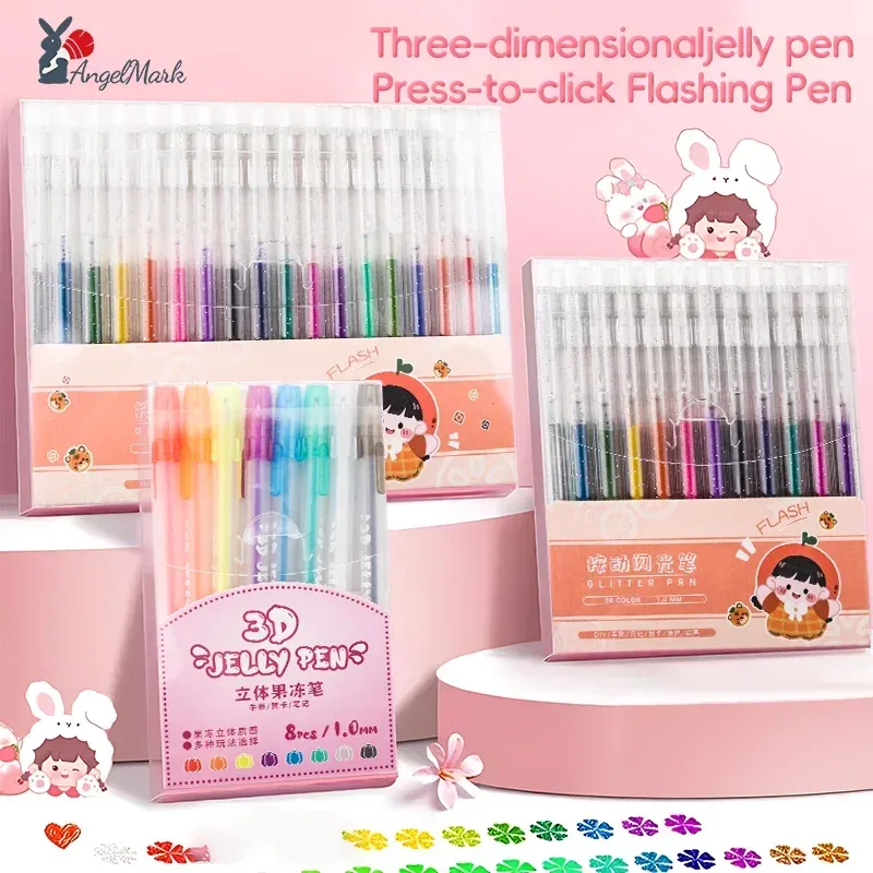 6/8/12/18/24 Farben 3D-Gelee-Stifte/einziehbare Glitzer-Gelstifte, Handschriftstifte zum Schreiben von Notizen, Kunst, Malen, Zeichnen, DIY