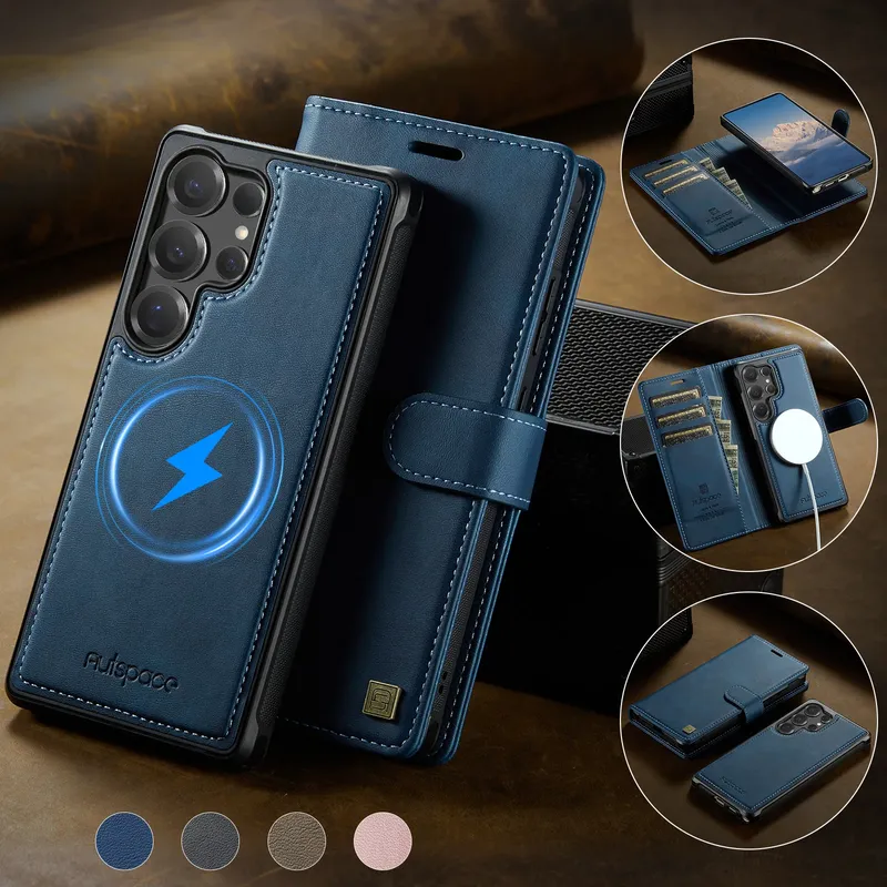 Premium Wallet Card Leder Handyhülle für Samsung Galaxy S25 S24 Ultra S25Plus S25Edge 2-in-1 abnehmbare magnetische Flip-Cover - 14.09 EUR