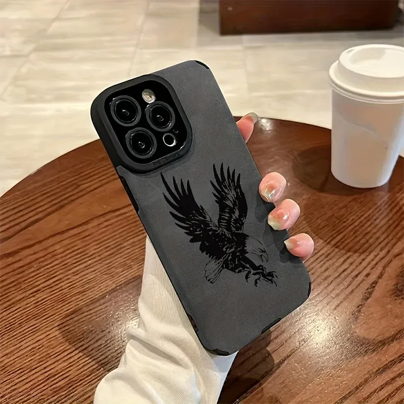 Schwarze Silikon-Handyhülle aus Leder mit Adler-Muster für iPhone 17, 16, 15, 14, 13, 12, 11 Pro Max 16 Plus Air X XR XS Max, stoßfeste Abdeckung