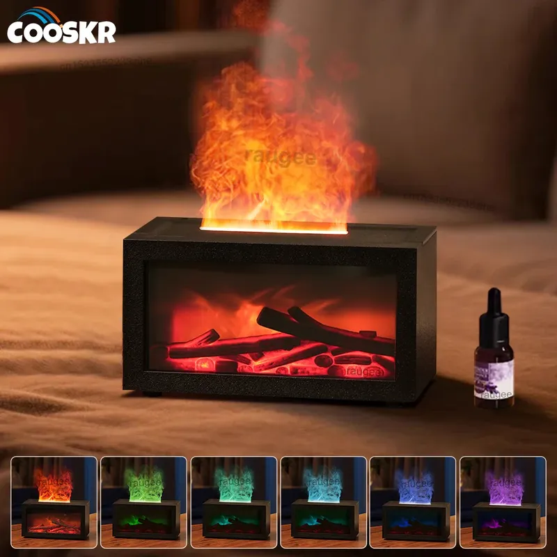 Luft Aroma Luftbefeuchter Ätherische Öle Luftbefeuchter Flamme Duft Diffusor Hause Mini Kamin Aromatherapie Diffusor Mit LED-Licht