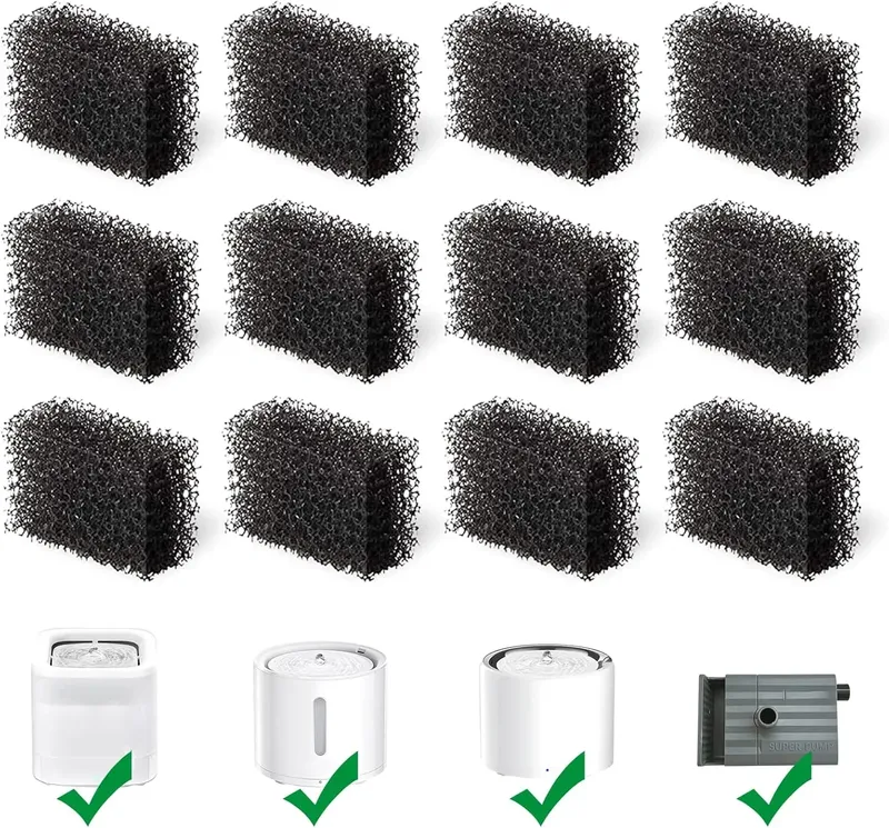 12er-Pack Schwammfilter für Katzenwasserbrunnen, Ersatzschaumfilter für 67oz/2L Haustierbrunnen 65oz/1,85L Hundetrinkbrunnen