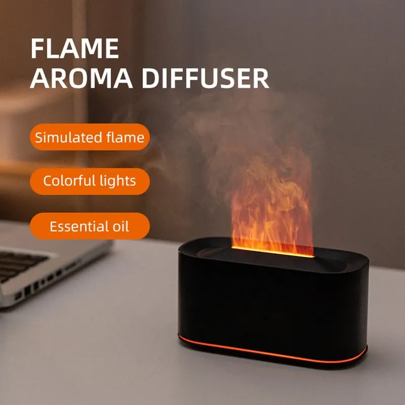 Flammen-Diffusor für ätherische Öle, bunter Flammen-Diffusor-Luftbefeuchter, 7-farbige Lichter, geräuschloser Diffusor für ätherische Öle mit automatischer Abschaltung
