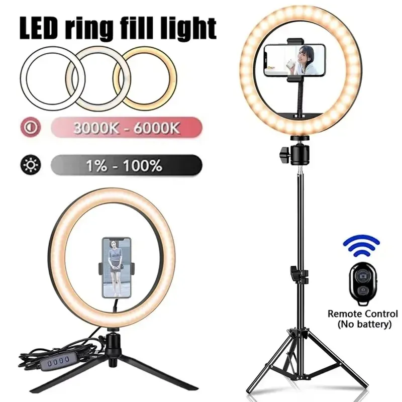 LED Selfie Ring Beleuchtung Fotografische Selfie Ring Lampe USB Fernbedienung Füllen licht Mit Stative Ständer Halter Für Video Live Aufnahme