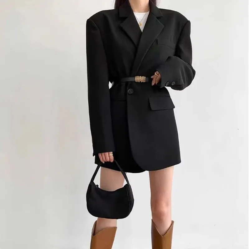 High-End-Schwarz Blazer für Frauen Frühling Herbst Koreanische Chic Single Button Anzug Jacken Frau Temperament Büro Dame Blazer mantel