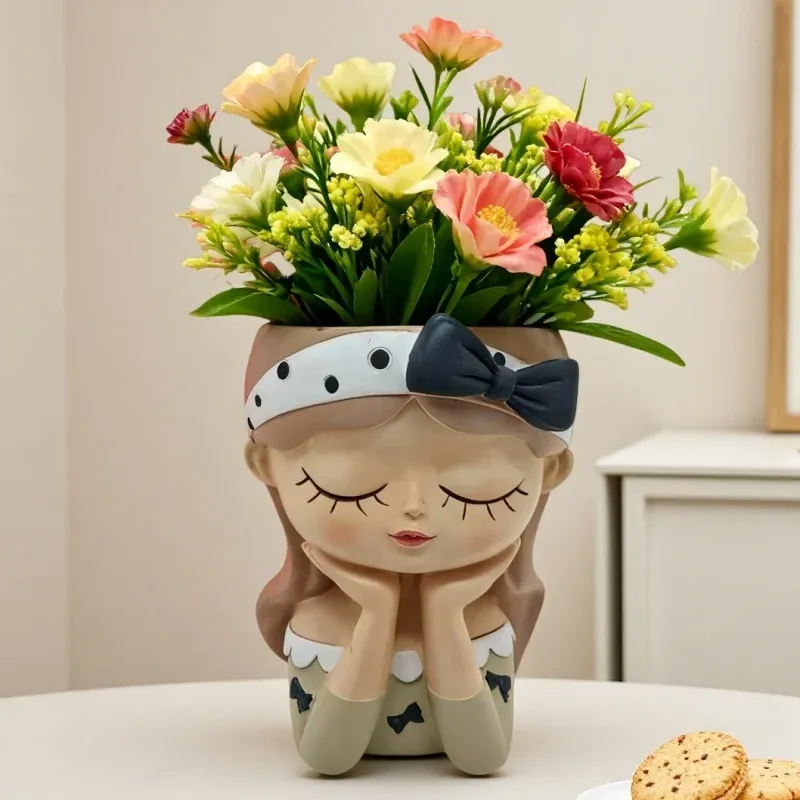 Silikonform niedlicher Bogen Mädchen Blumentopf nordischer Stil DIY Gips Harz grüne Algen fleischiger Blumentopf Werkzeug große Form