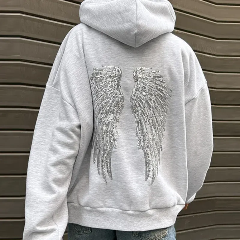 Damen-Pullover mit glänzenden Pailletten, Engelsflügel, Kapuzenjacke, Hose, lange Ärmel, lockerer lässiger Kapuzenpullover, 2025, neue Dame, Y2K-Herbst-Outwears